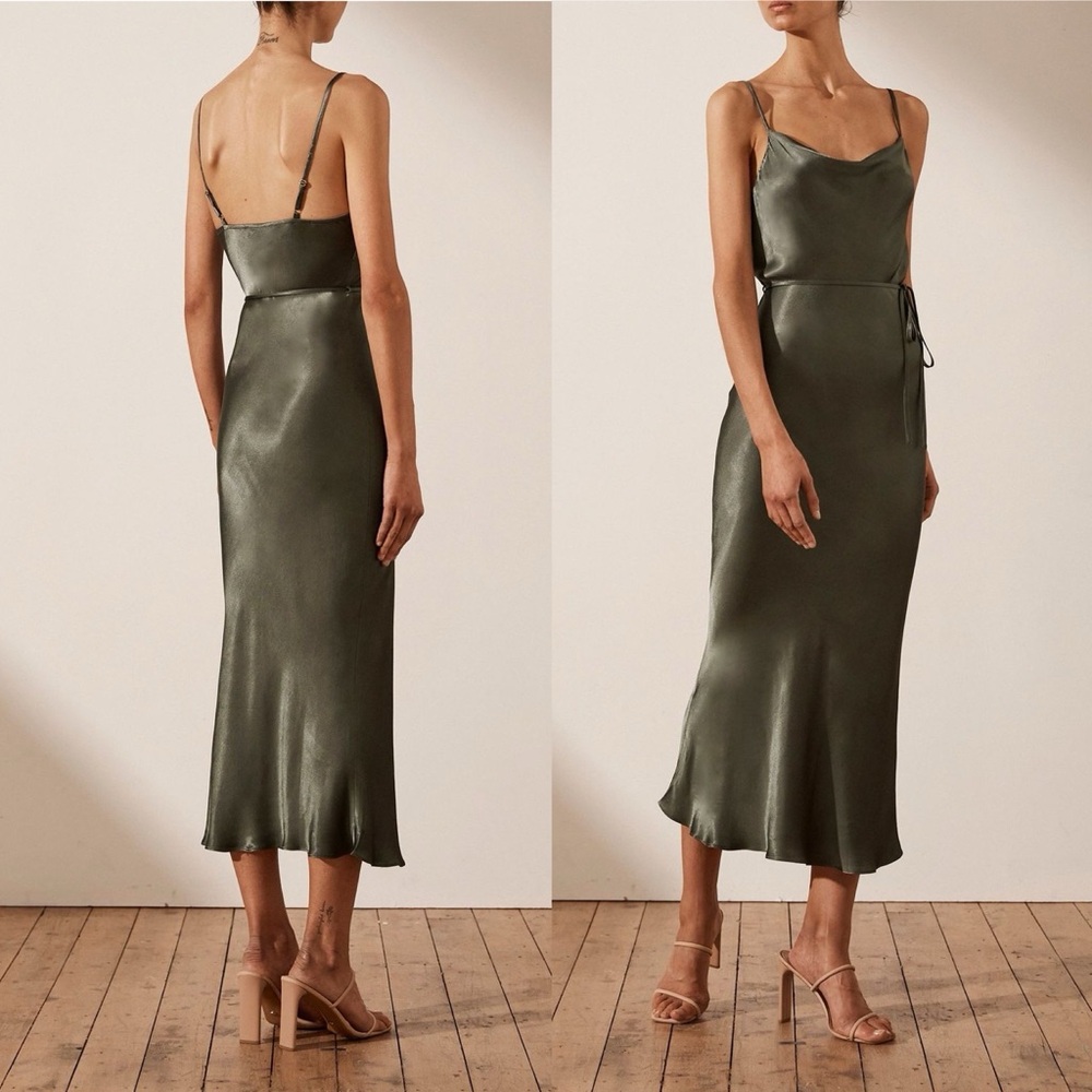 Shona‎ Joy La Lune Bias Cowl Midi Dress Olive Size 4